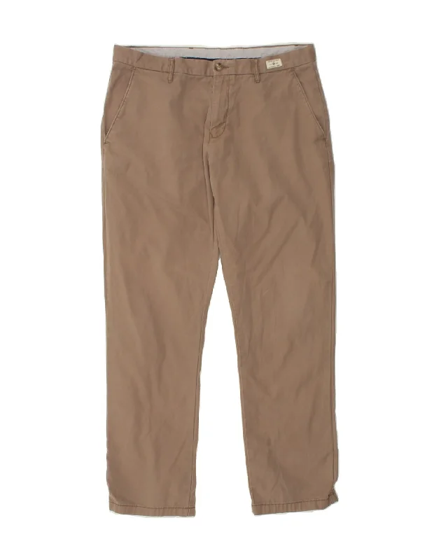 TOMMY HILFIGER Mens Straight Chino Trousers W36 L32 Beige Cotton Trousers Satin Smooth Trousers Satin Smooth