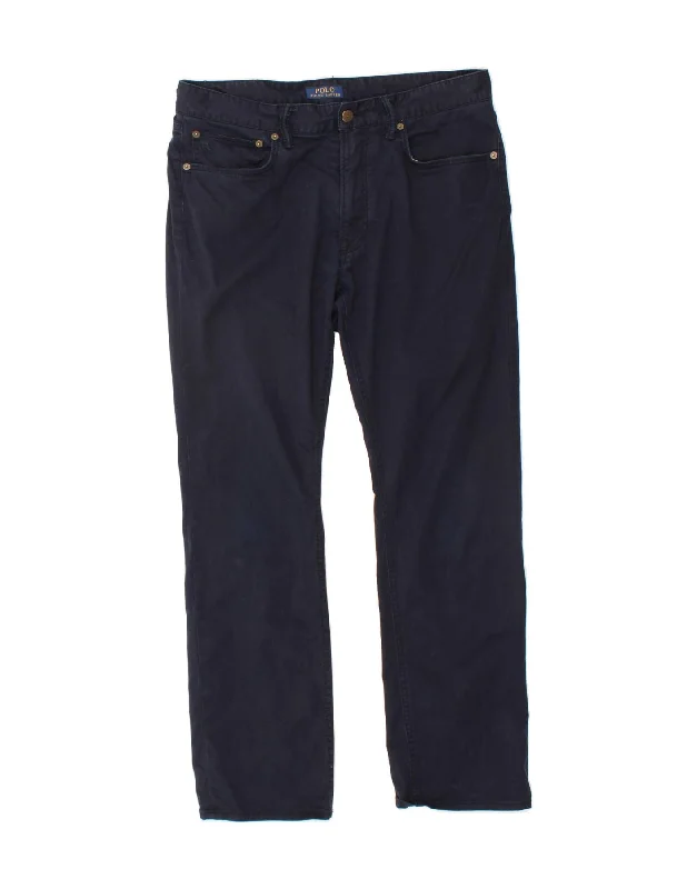 POLO RALPH LAUREN Mens Straight Casual Trousers W33 L30 Navy Blue Cotton Trousers Silk Elegant Trousers Silk Elegant