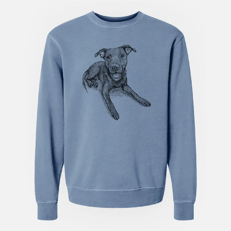 Doodled Forrest the Mixed Breed - Unisex Pigment Dyed Crew Sweatshirt Hoodie with Applique Textured Unique Hoodie with Applique Textured Unique