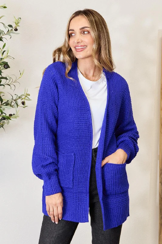 Zenana Full Size Waffle-Knit Open Front Cardigan Seamless Knitted Crochet Seamless Knitted Crochet