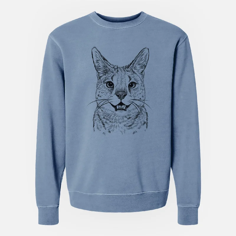 Bare Lucky the Serval Cat - Unisex Pigment Dyed Crew Sweatshirt Hoodie with Side Slits Relaxed Casual Hoodie with Side Slits Relaxed Casual