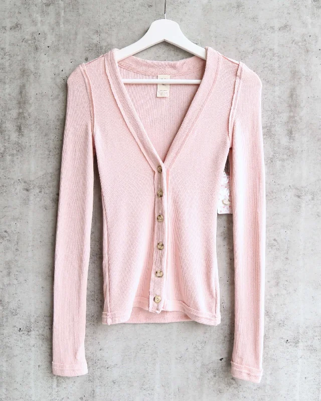 Free People - Call Me Cardi Fitted Button Down Cardigan Top - Pink Elasticated Padded Insulated Elasticated Padded Insulated Free People - Call Me Cardi Fitted Button Down Cardigan Top - Pink Elasticated Padded Insulated Elasticated Padded Insulated