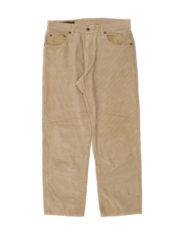 MARLBORO CLASSICS Mens Straight Corduroy Trousers W34 L30  Beige Cotton Trousers Hiking Durable Trousers Hiking Durable