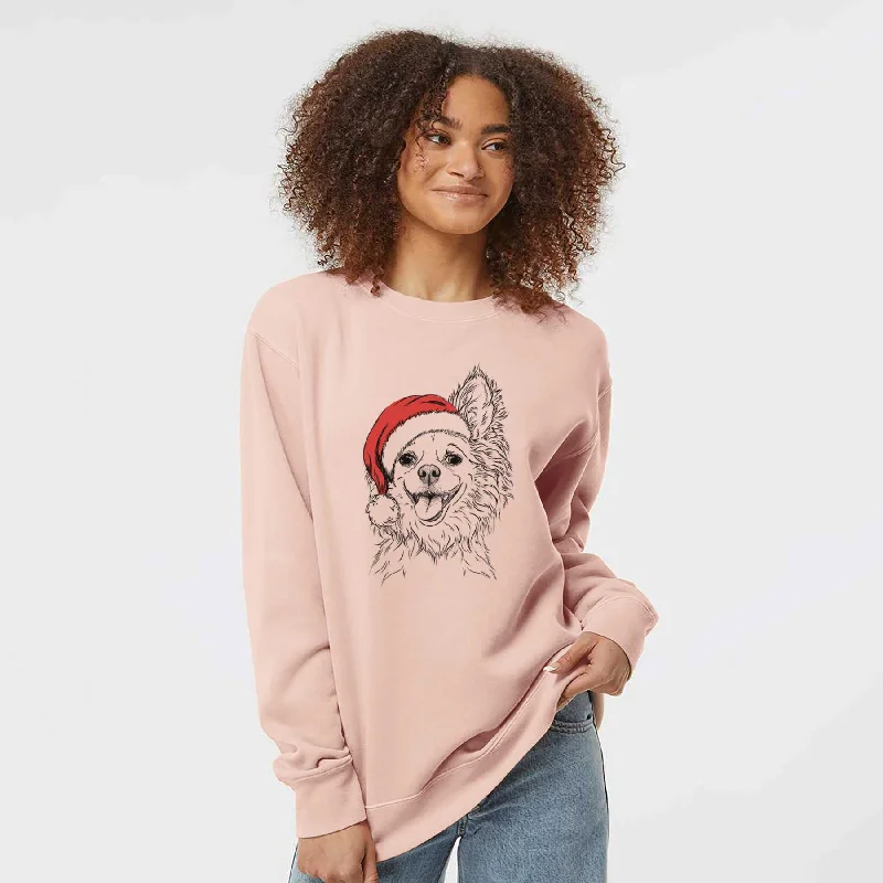 Santa Jasper the Pomchi - Unisex Pigment Dyed Crew Sweatshirt Hoodie with Applique Textured Unique Hoodie with Applique Textured Unique