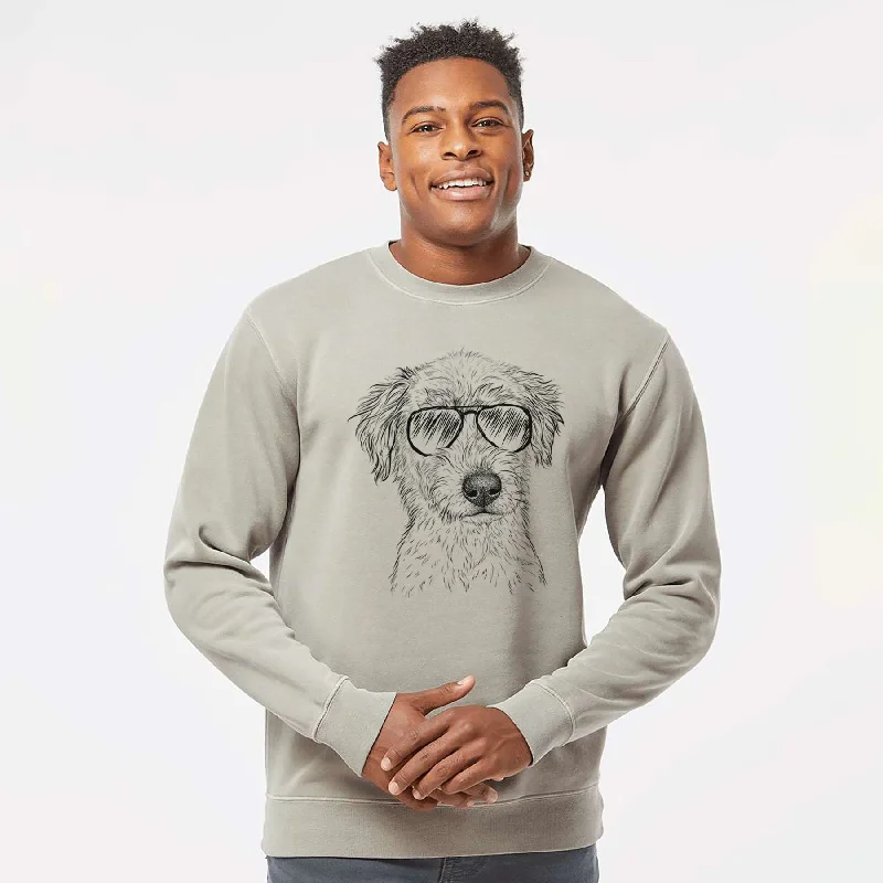 Aviator Harry the Mixed Breed Puppy - Unisex Pigment Dyed Crew Sweatshirt Hoodie with Hood Adjustable Protection Hoodie with Hood Adjustable Protection