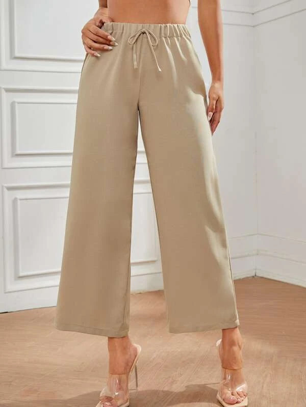 Shein - Petite Knot Front High Waist Trousers Trousers versatile functional Trousers versatile functional