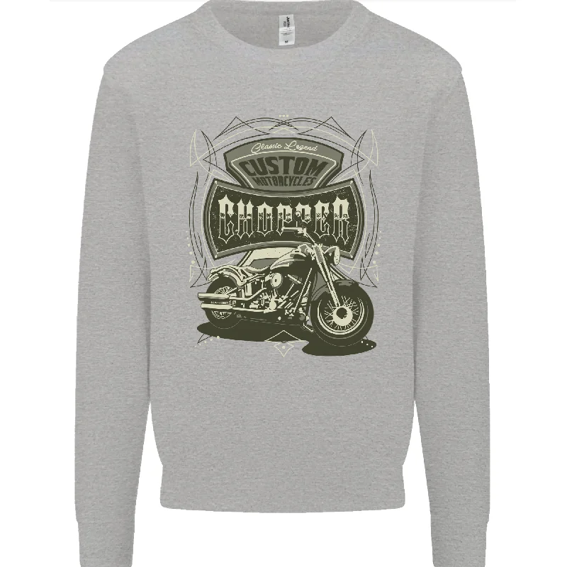 Custom Motorcycles Choppers Biker Motorbike Mens Sweatshirt Jumper Hoodie with Mock Neck Collared Structured Hoodie with Mock Neck Collared Structured