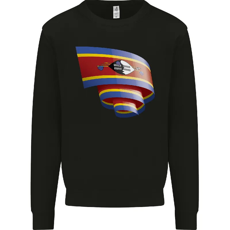 Curled Swaziland Flag Swazi Day Football Mens Sweatshirt Jumper Hoodie with Hem Detail Decorative Unique Hoodie with Hem Detail Decorative Unique