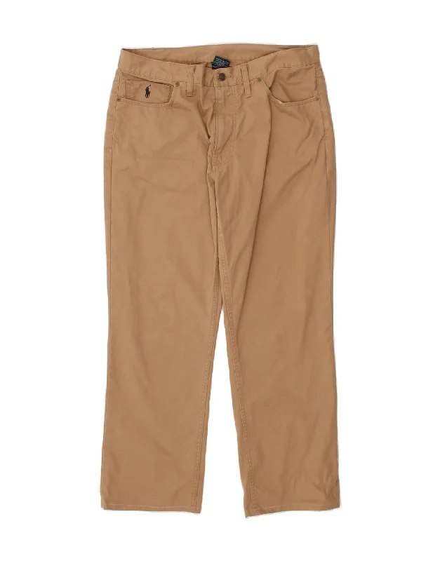 POLO RALPH LAUREN Mens Straight Casual Trousers W36 L29 Beige Cotton Trousers Denim Distressed Trousers Denim Distressed