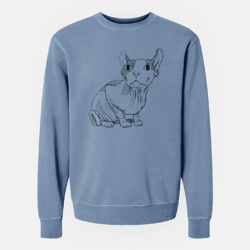 Doodled Bug the Sphynx - Unisex Pigment Dyed Crew Sweatshirt Hoodie with V-Neck Classic Versatile Hoodie with V-Neck Classic Versatile