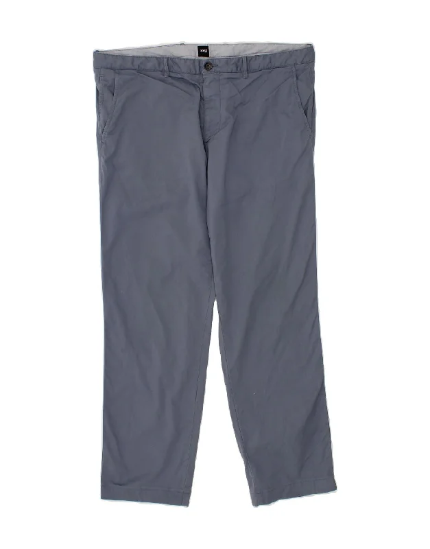 HUGO BOSS Mens Straight Chino Trousers IT 54 2XL W42 L30 Blue Cotton Trousers Palazzo Wide Leg Trousers Palazzo Wide Leg