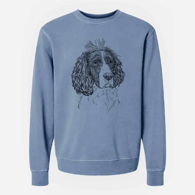 Doodled Fern the English Springer Spaniel - Unisex Pigment Dyed Crew Sweatshirt Hoodie with Front Slit Layering Stylish Hoodie with Front Slit Layering Stylish