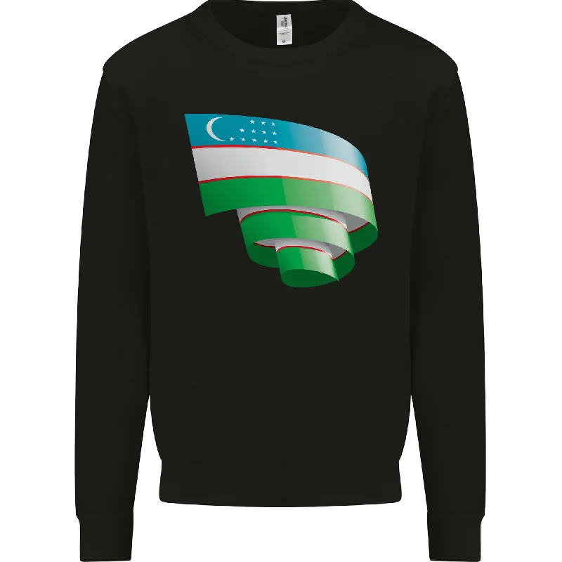 Curled Uzbekistan Flag Uzbek Day Football Mens Sweatshirt Jumper Hoodie with Stripes Bold Sporty Hoodie with Stripes Bold Sporty