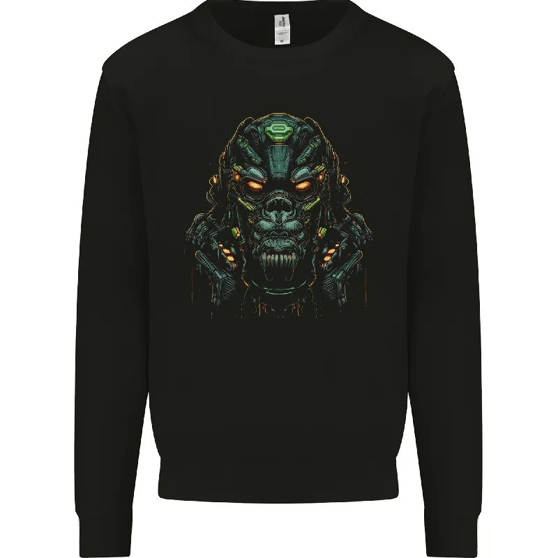 Cyber Gorilla Ape Fantasy Mens Sweatshirt Jumper Hoodie with Hem Embroidery Detailed Premium Hoodie with Hem Embroidery Detailed Premium