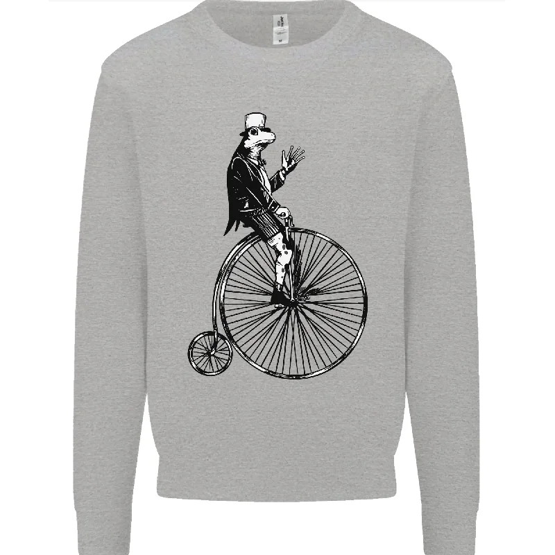 Cycling a Frog Riding a Penny Farthing Mens Sweatshirt Jumper Hoodie with Patch Decorative Personalized Hoodie with Patch Decorative Personalized