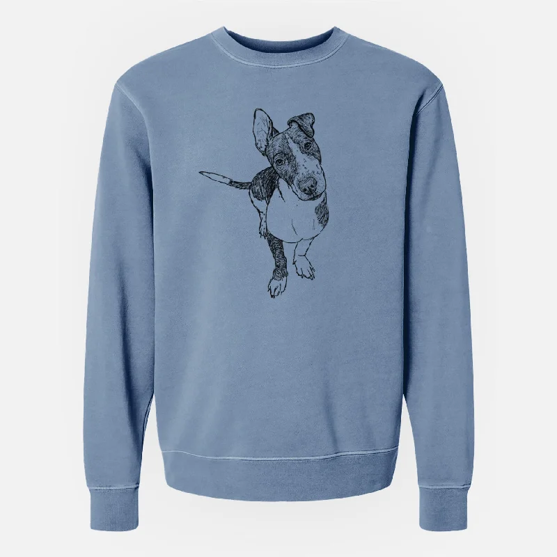 Doodled Vinny the Pitbull Mix - Unisex Pigment Dyed Crew Sweatshirt Hoodie with Toggle Buttons Decorative Unique Hoodie with Toggle Buttons Decorative Unique