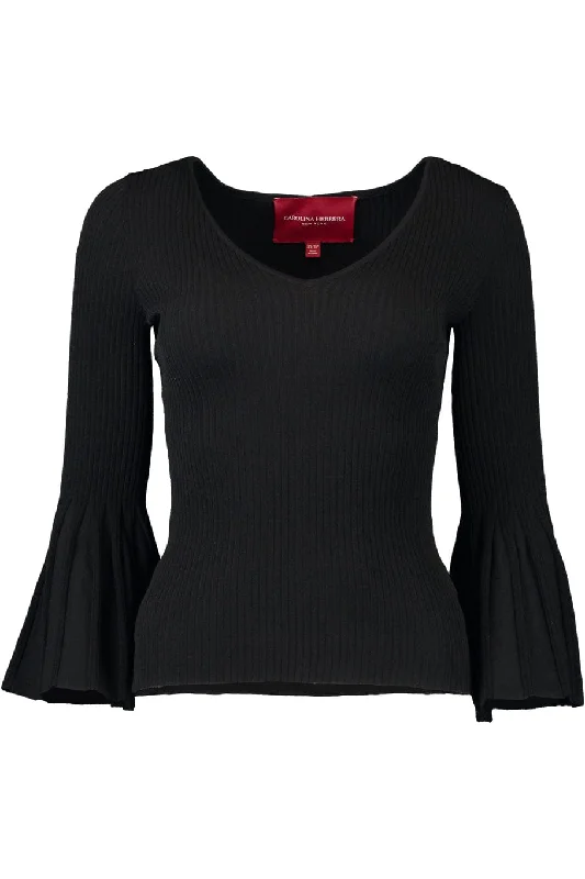 V-Neck Flare Knit Top Evening Knit Shirt