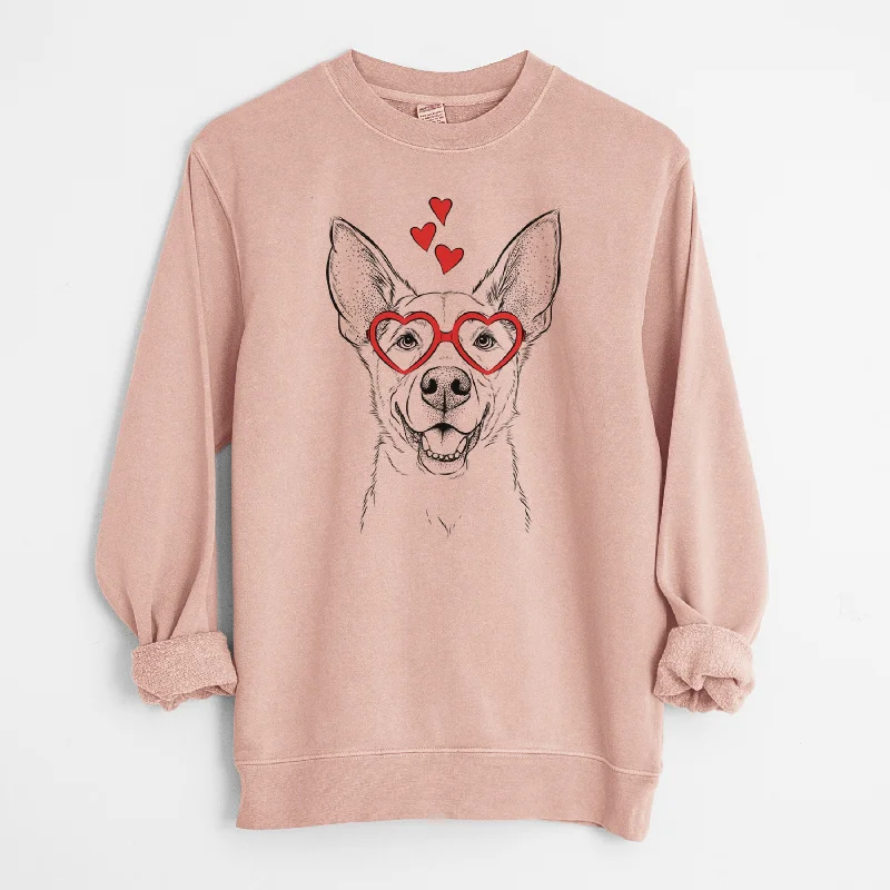 Valentine Rumley the Kelpie Mix - Unisex Pigment Dyed Crew Sweatshirt Hoodie with Toggle Buttons Decorative Unique Hoodie with Toggle Buttons Decorative Unique