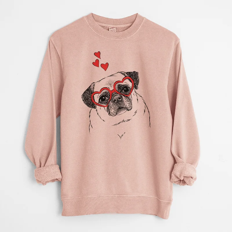 Valentine Zoey the Pug - Unisex Pigment Dyed Crew Sweatshirt Hoodie with Hem Detail Decorative Unique Hoodie with Hem Detail Decorative Unique