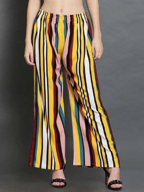 TANDUL  Regular Fit Women Multicolor Crepe Trousers Wide Leg Loose Fit Mid Waist Wide Leg Loose Fit Mid Waist