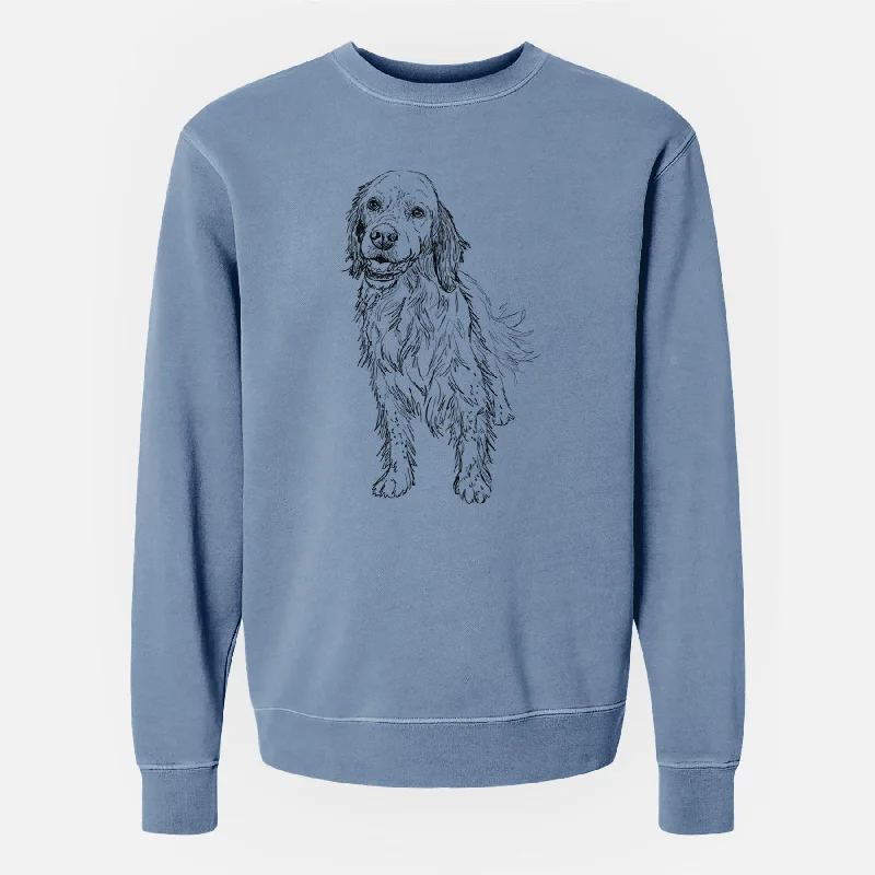 Doodled Rex the English Setter - Unisex Pigment Dyed Crew Sweatshirt Hoodie with Distressed Vintage Worn Hoodie with Distressed Vintage Worn