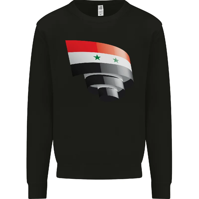 Curled Syria Flag Syrian Day Football Mens Sweatshirt Jumper Graphic Hoodie Design Print Graphic Hoodie Design Print