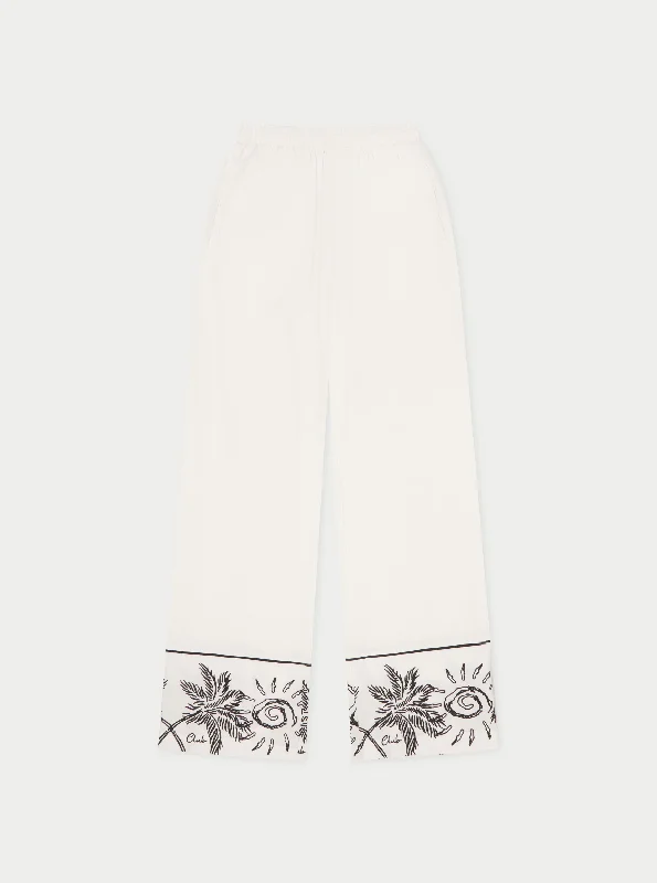 PALM EMBROIDERY WIDE LEG TROUSERS - WHITE Trousers cozy soft Trousers cozy soft