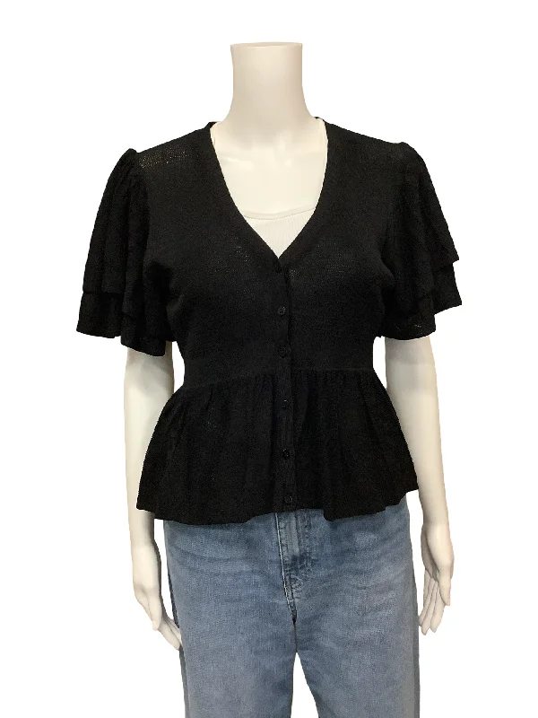 Ba&sh Ruffled Cropped Cardigan V Neck Size: L Crew Neck V-Neck Turtle Neck Crew Neck V-Neck Turtle Neck Ba&sh Ruffled Cropped Cardigan V Neck Size: L Crew Neck V-Neck Turtle Neck Crew Neck V-Neck Turtle Neck