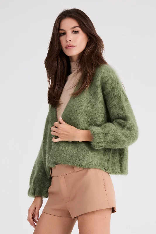 + Beryll Anita Cashmere Cropped Cardigan | Kelp Green Zippered Buttoned Snapped Zippered Buttoned Snapped