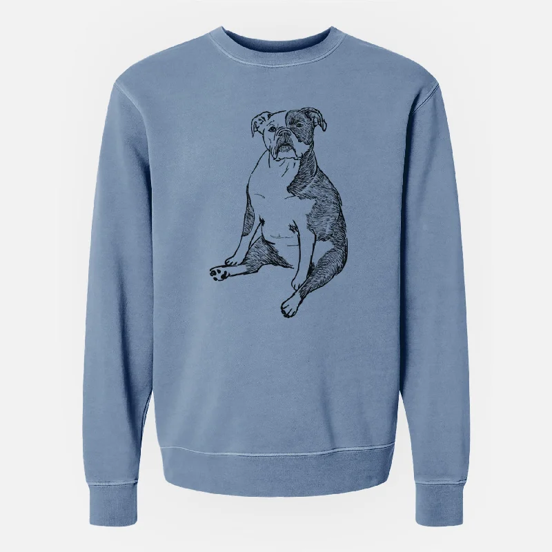 Doodled Phoebe the English Bulldog - Unisex Pigment Dyed Crew Sweatshirt Hoodie with Relaxed Fit Easy Casual Hoodie with Relaxed Fit Easy Casual