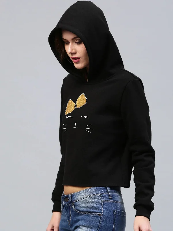 Bow Kitty Black Sweatshirt Hoodie with Zipper Versatile Modern Hoodie with Zipper Versatile Modern