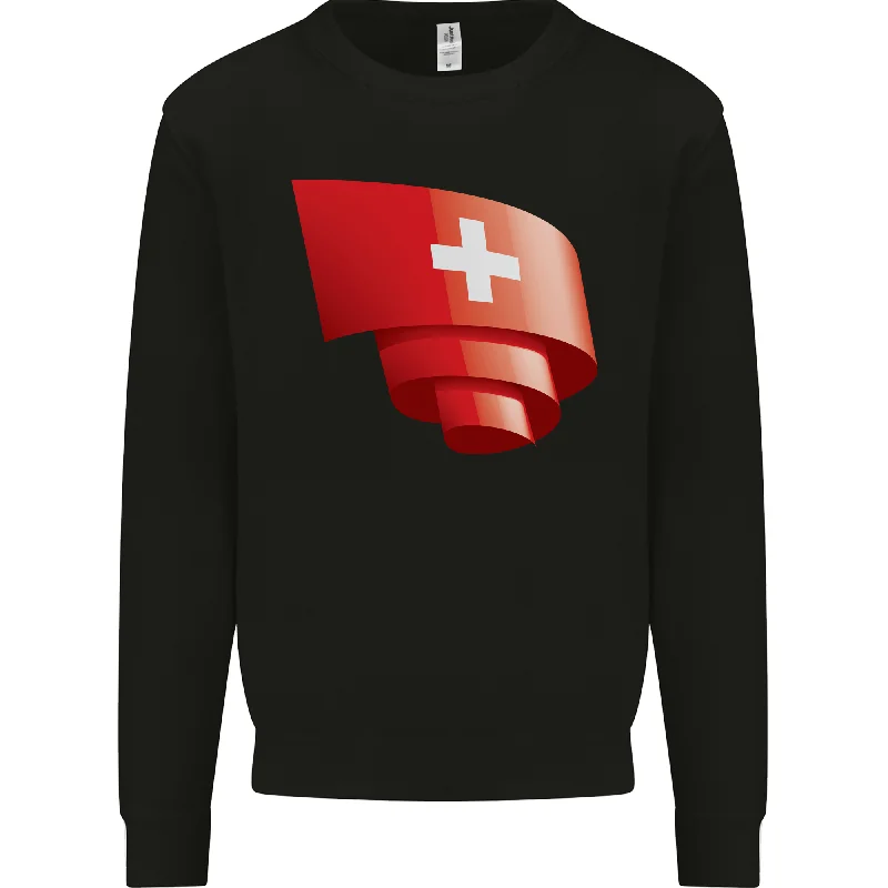 Curled Switzerland Flag Swiss Day Football Mens Sweatshirt Jumper Hoodie with Hem Frayed Vintage Worn Hoodie with Hem Frayed Vintage Worn