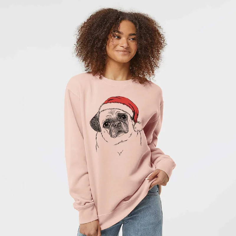 Santa Zoey the Pug - Unisex Pigment Dyed Crew Sweatshirt Hoodie with Hem Ribbing Snug Secure Hoodie with Hem Ribbing Snug Secure