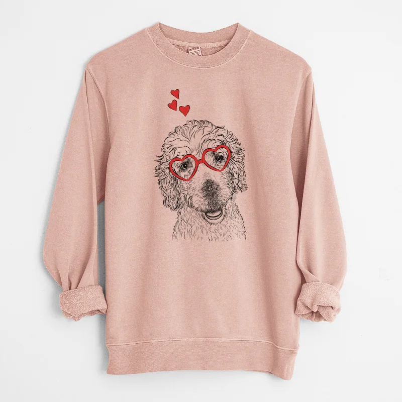 Valentine Preston the Labradoodle - Unisex Pigment Dyed Crew Sweatshirt Hoodie with Ribbed Cuffs Snug Fit Comfort Hoodie with Ribbed Cuffs Snug Fit Comfort