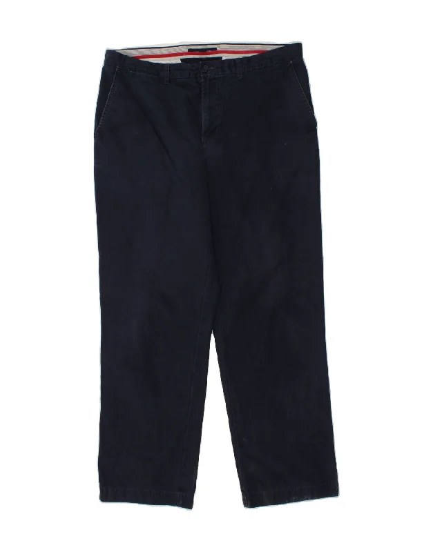 TOMMY HILFIGER Mens Straight Chino Trousers W36 L32 Navy Blue Cotton Trousers Flared Retro Trousers Flared Retro