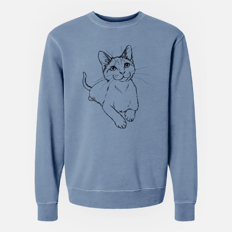 Doodled Quark the Siamese Cat - Unisex Pigment Dyed Crew Sweatshirt Hoodie with Hem Lace Feminine Delicate Hoodie with Hem Lace Feminine Delicate