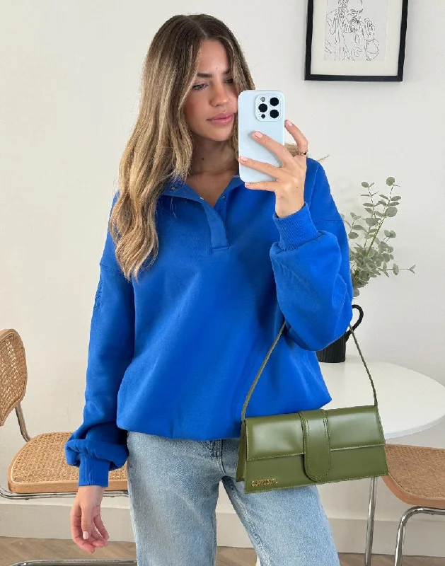 Snap Collar Sierra Sweatshirt in Azure Blue Hoodie with Neon Bright Vibrant Hoodie with Neon Bright Vibrant