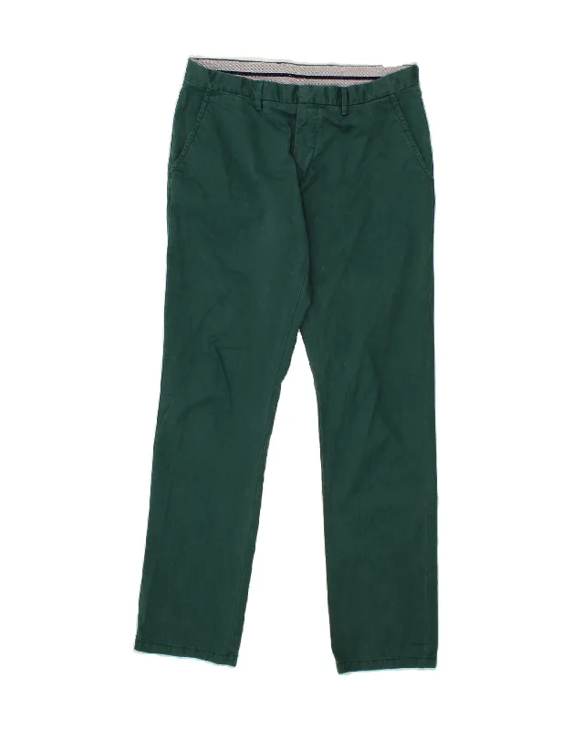 TOMMY HILFIGER Mens Straight Chino Trousers W34 L34  Green Cotton Trousers Brand Named Trousers Brand Named