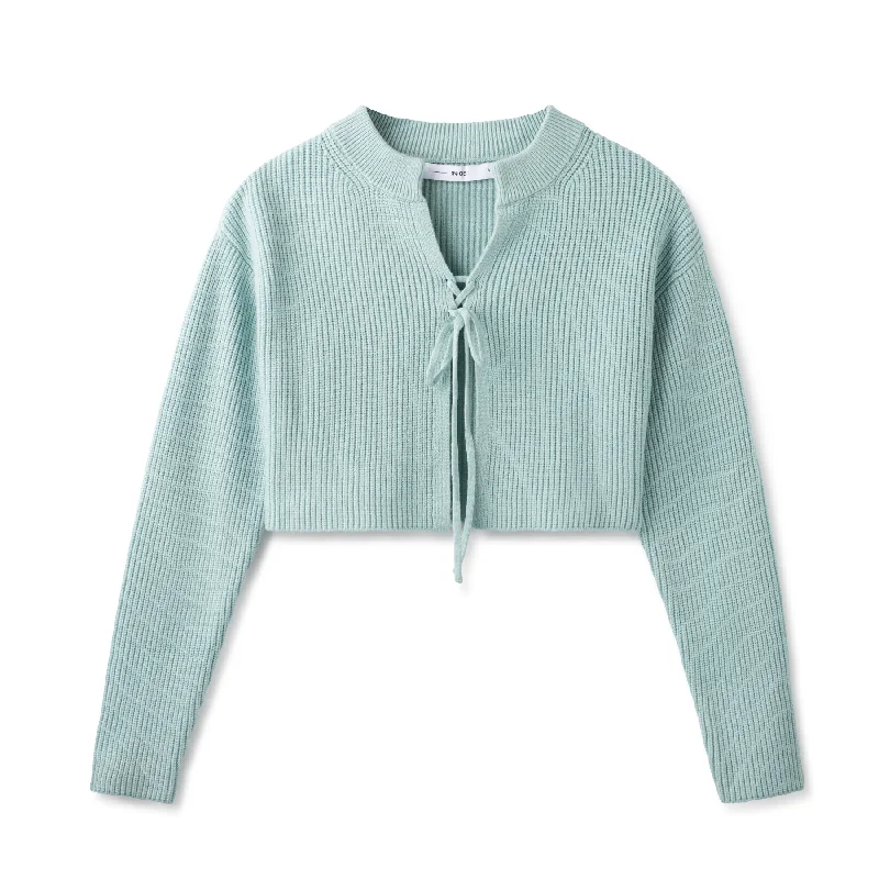 Crop Cardigan In: Seafoam Chenille Blend Fleece Blend Nylon Blend Chenille Blend Fleece Blend Nylon Blend