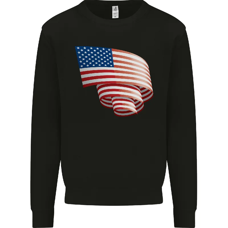 Curled USA Flag Independence Day Football Mens Sweatshirt Jumper Hoodie with Strings Custom Fit Adjustable Hoodie with Strings Custom Fit Adjustable