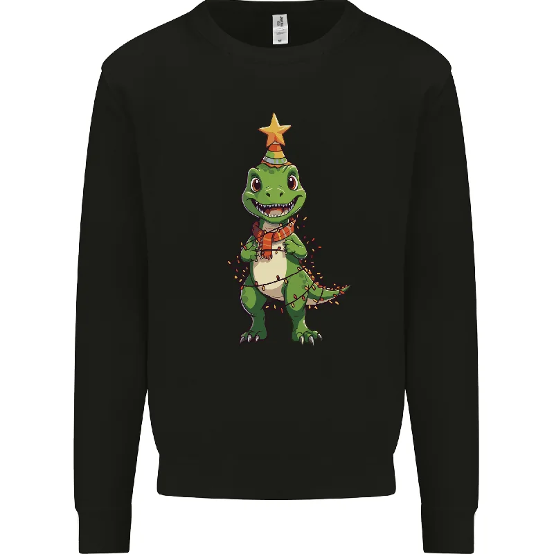 Cute Christmas T-Rex Funny Xmas Dinosaur Mens Sweatshirt Jumper Hoodie with Full-Zip Functional Layering Hoodie with Full-Zip Functional Layering