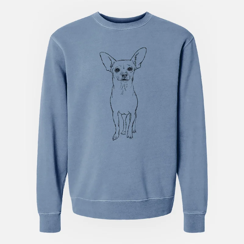 Doodled Athena the Chihuahua - Unisex Pigment Dyed Crew Sweatshirt Hoodie with Embroidery Detailed Premium Hoodie with Embroidery Detailed Premium