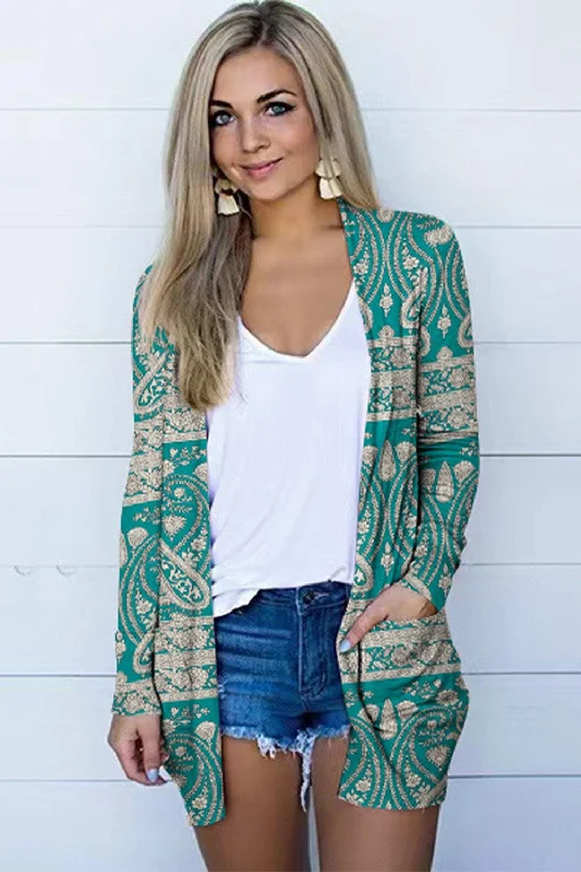 Printed Long Sleeve Cardigan Patchwork Embroidered Appliqued Patchwork Embroidered Appliqued