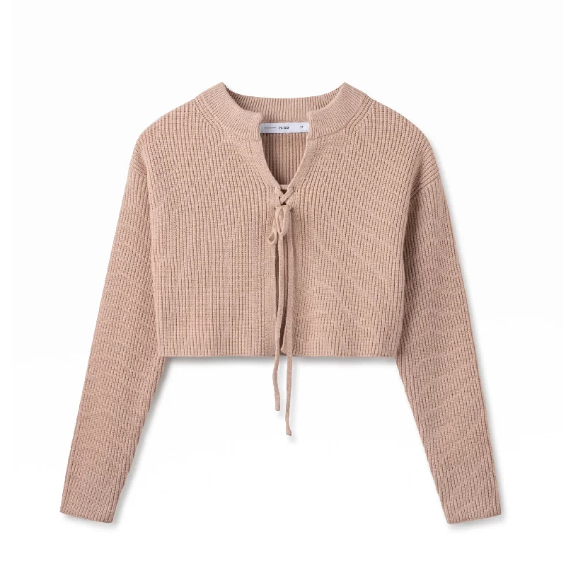 Crop Cardigan In: Blush Satin Blend Silk Blend Wool Blend Satin Blend Silk Blend Wool Blend