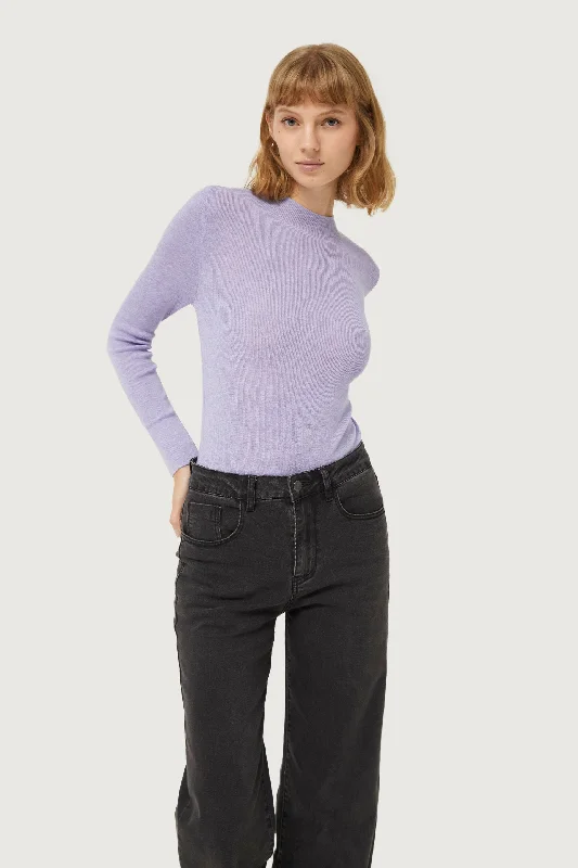 Lilac Long Sleeve Knit Top Minimalist Knit Blouse