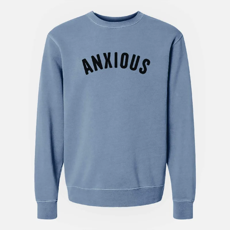 Anxious - Articulate Collection - Unisex Pigment Dyed Crew Sweatshirt Hoodie with Rolled Sleeves Casual Relaxed Hoodie with Rolled Sleeves Casual Relaxed