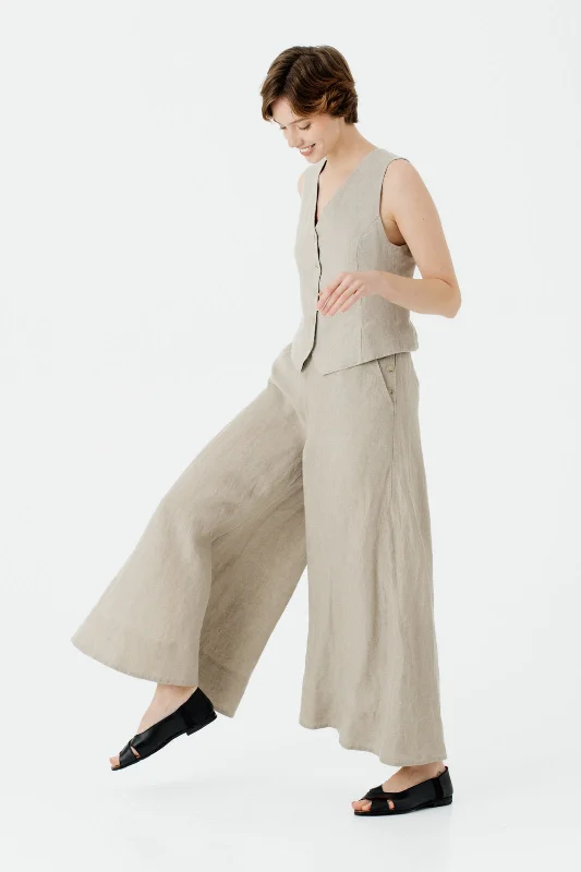 Maxi Catherine Trousers, Natural Linen Trousers sophisticated sleek Trousers sophisticated sleek