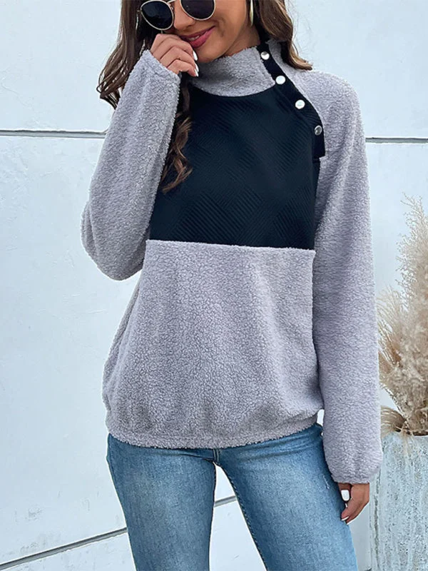Women's High Pile Fleece Sweatshirt With Side Neck Button Fastening Hoodie with Button Classic Timeless Hoodie with Button Classic Timeless Women's High Pile Fleece Sweatshirt With Side Neck Button Fastening Hoodie with Button Classic Timeless Hoodie with Button Classic Timeless