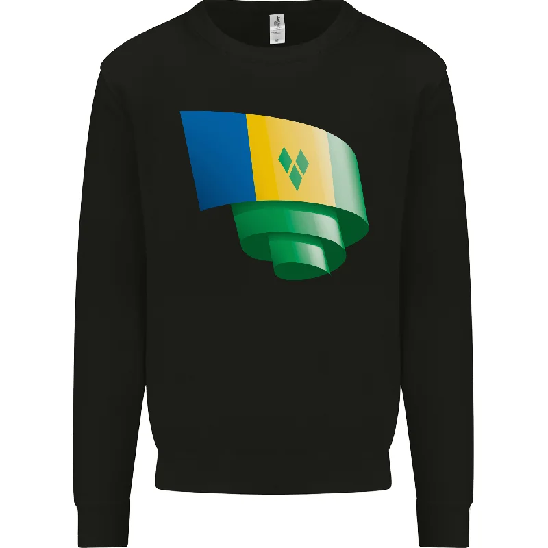 Curled Saint Vincent and Grenadines Flag Football Mens Sweatshirt Jumper Hoodie with Snap Buttons Easy Quick Hoodie with Snap Buttons Easy Quick