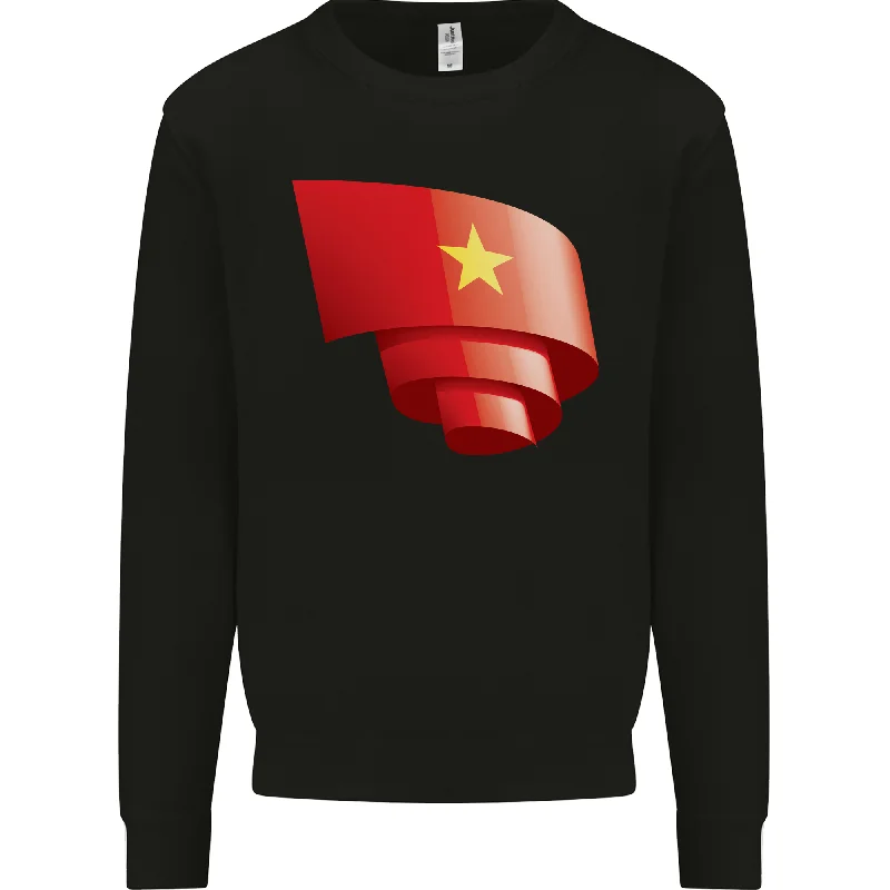 Curled Vietnam Flag Vietnamese Day Football Mens Sweatshirt Jumper Hoodie with Frayed Bohemian Relaxed Hoodie with Frayed Bohemian Relaxed